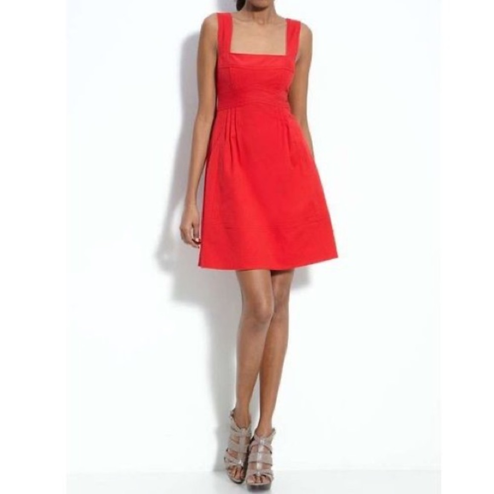 Shoshanna red metallic floral dress flower 6